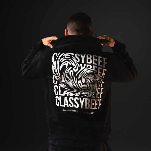 Black and White Psychedelic ClassyBeef Text - Hoodie